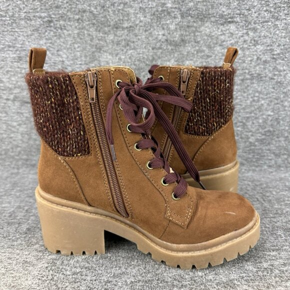 ✅Pop Collateral Boots Womens 6M Brown Faux Leather Block Heel Side Zip Shoes - Picture 9 of 10